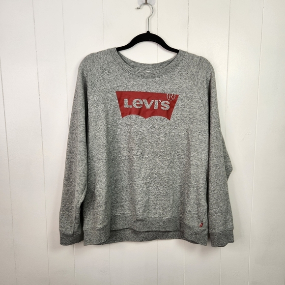 Levis Relaxed Fit Logo Crew Pullover Sweatshirt Womens Size XL Gray Red Casual - Picture 2 of 7